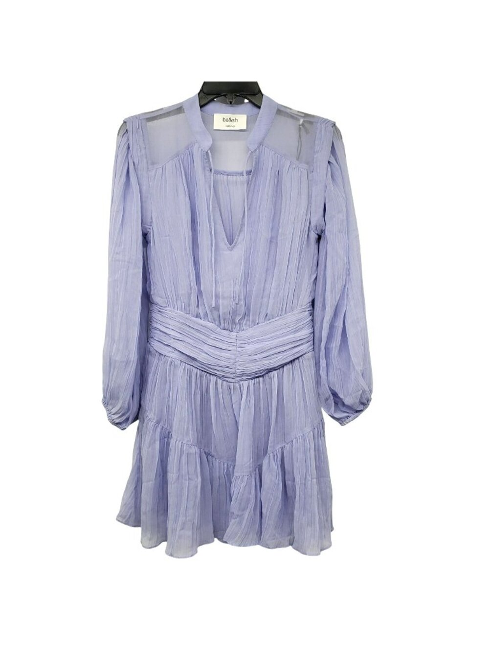 NEW Ba&sh $495 Lilac Purple Chiffon Elastic Waist Blouson Mini Dress Wedding - Picture 1 of 15